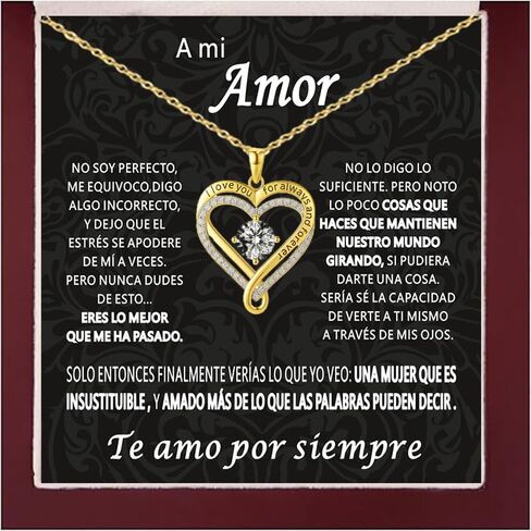 Spanish card,To My Love Heart Necklace Infinite Love Knot Necklace for Women with Gift Box,I Love You Forever Necklace for Wife Girlfriend Birthday Valentine's Day Christmas Gifts in Kuwait