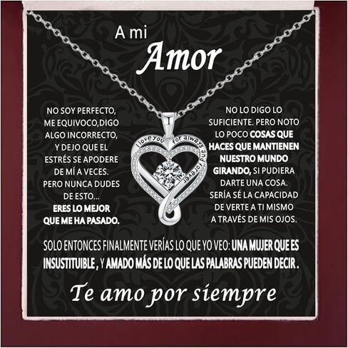 Spanish card,To My Love Heart Necklace Infinite Love Knot Necklace for Women with Gift Box,I Love You Forever Necklace for Wife Girlfriend Birthday Valentine's Day Christmas Gifts in Saudi Arabia