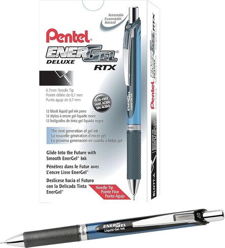 قلم جل سائل قابل للسحب من Pentel BLN77A EnerGel RTX، .7 مم، إبرة، أسود/رمادي Brl، حبر أسود in Saudi Arabia