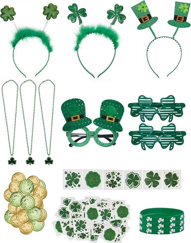 132Pcs St. Patrick's Day Accessories Leprechaun Costume Outfit Adult Cosplay Headband Glasses Necklace Bracelet in Kuwait
