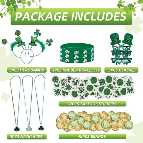 132Pcs St. Patrick's Day Accessories Leprechaun Costume Outfit Adult Cosplay Headband Glasses Necklace Bracelet in Kuwait