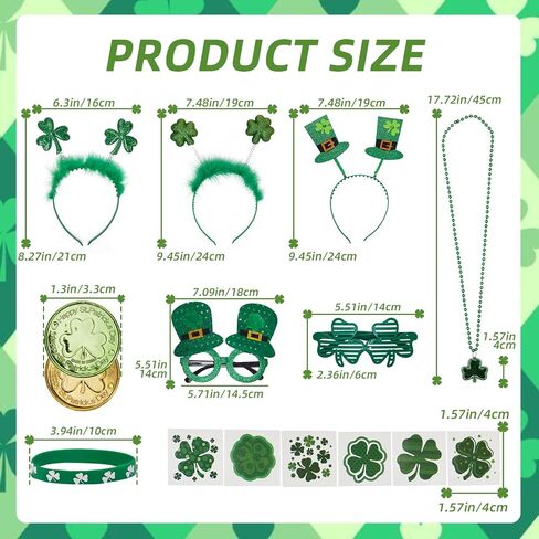 132Pcs St. Patrick's Day Accessories Leprechaun Costume Outfit Adult Cosplay Headband Glasses Necklace Bracelet in Kuwait