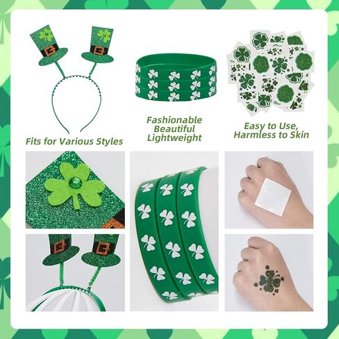 132Pcs St. Patrick's Day Accessories Leprechaun Costume Outfit Adult Cosplay Headband Glasses Necklace Bracelet in Kuwait