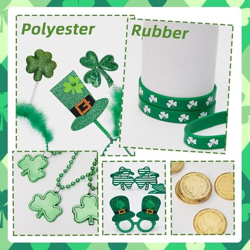 132Pcs St. Patrick's Day Accessories Leprechaun Costume Outfit Adult Cosplay Headband Glasses Necklace Bracelet in Kuwait
