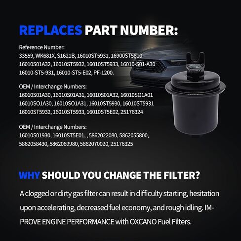 Fuel Filter Compatible with Acura Integra Honda Civic Accord Prelude 1988 1989 1990 1991 1992 1993 1994 1995 1996 1997 1998 2001 2002 2003 2004 Replace # 16010-ST5-931, 16010-ST5-E02, PF-1200 in Saudi Arabia