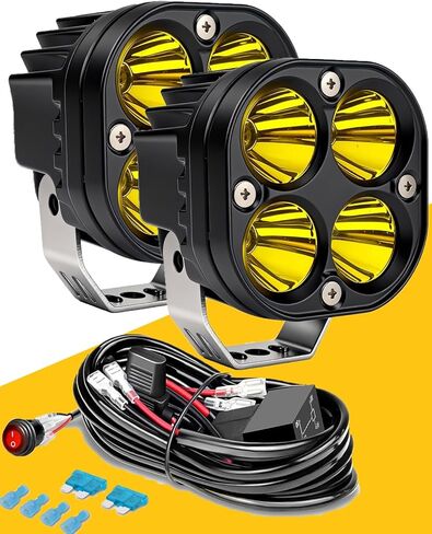 مصابيح الضباب الصفراء ومصابيح LED: أغطية كهرمانية مقاس 3-4 بوصات للطرق الوعرة والقيادة على الطرق الوعرة والدراجات النارية - مجموعة مقاومة للماء مع مجموعة أسلاك التوصيل والتشغيل | عوارض عالية التجويف للشاحنة، الجيب، ATV، الجرار in Saudi Arabia