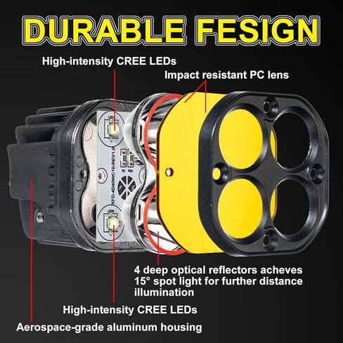 مصابيح الضباب الصفراء ومصابيح LED: أغطية كهرمانية مقاس 3-4 بوصات للطرق الوعرة والقيادة على الطرق الوعرة والدراجات النارية - مجموعة مقاومة للماء مع مجموعة أسلاك التوصيل والتشغيل | عوارض عالية التجويف للشاحنة، الجيب، ATV، الجرار in Saudi Arabia