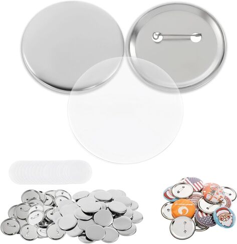 BEAMNOVA 100 Sets of Metal Button Supplies Blank 58mm / 2.28 in (Approx. 2-1/4 inch) for Button Maker Machine, Slick Metallic Back, Badge Making Parts Round DIY Pin Maker in Kuwait