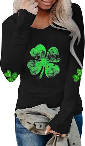 St Patricks Day Shirt Women Irish Shamrock Shirts Saint Patrick Outfit Clover Graphic Tee Long Sleeve Tops Blouse in Saudi Arabia