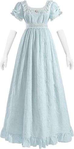 LTAKK Regency Dress Women Regency Costume Empire Waist Tea Party Victorian Gown with Gloves in Saudi Arabia