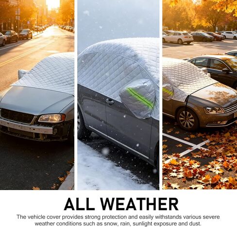 Thickened Large Car Windshield Snow Cover with Securing Straps & Side Mirror Cover, Scratch-Resistant Sun Protective Shield Universal for Most Vehicles (Silver) in Kuwait