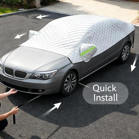 Thickened Large Car Windshield Snow Cover with Securing Straps & Side Mirror Cover, Scratch-Resistant Sun Protective Shield Universal for Most Vehicles (Silver) in Kuwait