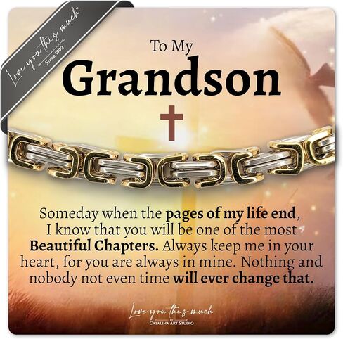 Love You This Much Sentimental To My Grandson Cuban Link Bracelet, Best Grandson Keepsake Gift, Bracelet for Grandson from Grandma, Birthday Gift for Grandson from Nana in Kuwait