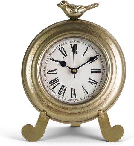 NIKKY HOME Vintage Gold Table Clock with Bird Accent, Battery Operated Silent Decorative Mantel Desk Shelf Clocks for Living Room Decor in Saudi Arabia