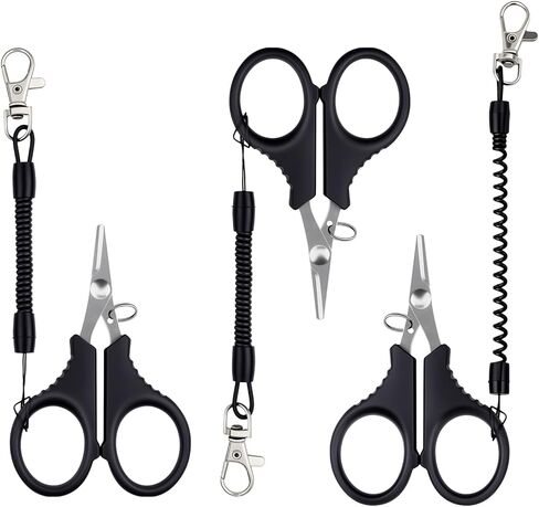 3 Pieces Fishing Scissors, Stainless Steel Fishing Line Cutter &braided Line Cutter, Cutter with Titanium Coating Fishing with Hook and Retractable Coil Lanyards Fishing Accessories (Black) in Saudi Arabia