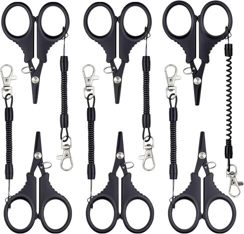 3 Pieces Fishing Scissors, Stainless Steel Fishing Line Cutter &braided Line Cutter, Cutter with Titanium Coating Fishing with Hook and Retractable Coil Lanyards Fishing Accessories (Black) in Saudi Arabia