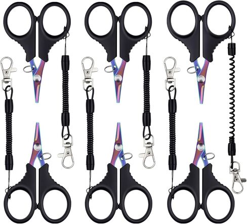 3 Pieces Fishing Scissors, Stainless Steel Fishing Line Cutter &braided Line Cutter, Cutter with Titanium Coating Fishing with Hook and Retractable Coil Lanyards Fishing Accessories (Black) in Saudi Arabia