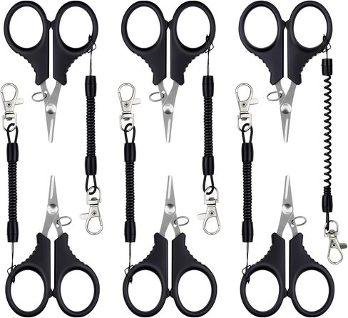 3 Pieces Fishing Scissors, Stainless Steel Fishing Line Cutter &braided Line Cutter, Cutter with Titanium Coating Fishing with Hook and Retractable Coil Lanyards Fishing Accessories (Black) in Saudi Arabia