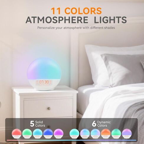 ساعة منبه شروق الشمس مع التحكم في التطبيق لمن ينامون بكثرة، وغرفة النوم، وإضاءة الاستيقاظ مع محاكاة شروق الشمس وغروبها، وآلة صوت ضوضاء بيضاء مع 11 لونًا من الأضواء الليلية، وأجهزة إنذار مزدوجة، وراديو FM in Kuwait