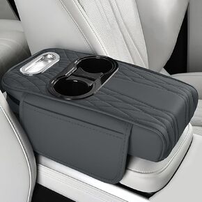 wuyaoyao Car Center Console Armrest Pillow, 13.78"×7.48"×2.56" Leather Arm Rest Cover for Cars, Memory Foam Auto Armrest Cushion Pad with Pocket, Cup Holder & Tissue Box, Car Accessories (Wine Red) in Kuwait