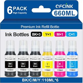 Replacement for Epson 502 522 High Capacity (6 Bottles) Ink Refill Bottles Replacement for Epson 502 522 Ink Use for EcoTank ET-3760 ET2760 ET2750 ET-4760 ET-2850 ET-15000 ST-4000 ST-2000 in Kuwait