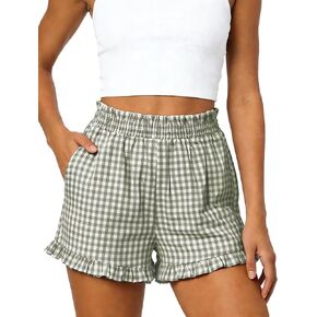 Womens Ruffle Boxer Shorts Gingham Pajama Shorts with Pockets Lounge Sleep Shorts Summer Causal Outfit 2026 in Kuwait