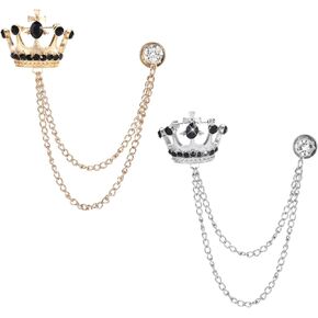 2PCS Lapel Pin for Men Suits,Crystal Crown Hanging Chain Brooch Suit Pin Suit Accessories Gold Crown Brooch,British Style Vintage Metal Crystal Rhinestone Broochs,Lapel Pin Accessories for Men Women Halloween Gifts in Kuwait