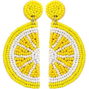 Beaded Fruit Earrings for Women, Handmade Beads Strawberry Lemon Fruits Dangle Earrings for Summer Jewelry Gifts in Kuwait