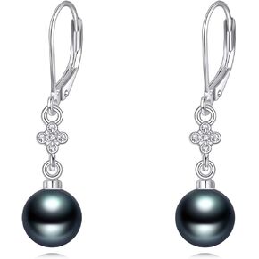 أقراط اللؤلؤ الأسود التاهيتي 8 مم للنساء 925 من الفضة الاسترليني مويسانيتي أقراط اللؤلؤ الأسود هدايا مجوهرات رائعة للأم والزوجة والأخت، والذكرى السنوية لعيد الميلاد in Kuwait