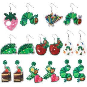 Hungry Caterpillar Drop Earrings - 8 Pairs Spring Cute Caterpillar Butterfly Sparkling Glitter Acrylic Drop Dangle Earrings, Funny Insect Ear Jewelry for Girls Women Teacher Aesthetic Gifts in Kuwait