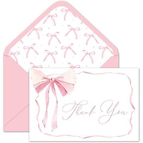 Whaline 24 Pack Pink Bow Thank You Cards Coquette Bow Greeting Cards with Envelopes Stickers Blank Note Card for Wedding Bridal Baby Shower Birthday, 4 x 6 Inch in Kuwait
