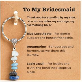 هدايا زفاف زرقاء - سلسلة مفاتيح كريستالية مع بطاقة، هدية حفل زفاف للعروس، وصيفة العروس، وأم العروس in Kuwait