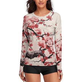 Women's Long Sleeve Sun Shirt Japanese Floral Cherry Blossom Sun Protection Workout Tops Lightweight Gym Hiking Shirts in Saudi Arabia