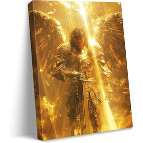 vandlife قصص الكتاب المقدس قماش جدار الفن السماوي الجارديان رئيس الملائكة مايكل يرتدي اللوحة الذهبية درع مؤطرة يطبع الهدوء الديني لديكور المنزل والمكتب 12x16in in Kuwait