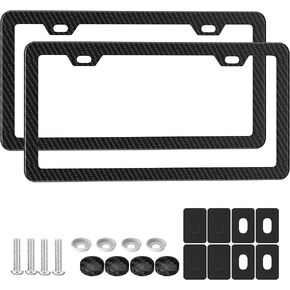 Carbon Fiber License Plate Frame 2 Pack, Slim Aluminum Car Tag Holder 2 Hole Design, Rattle Proof & Rust Resistant, Includes Screws, Caps & Rattle Proof Pad, for Front & Rear in Saudi Arabia