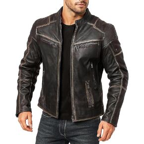 سترة راكبي الدراجات النارية من جلد الخراف الأصلي للرجال - سترة جلدية سوداء للدراجات النارية in Kuwait