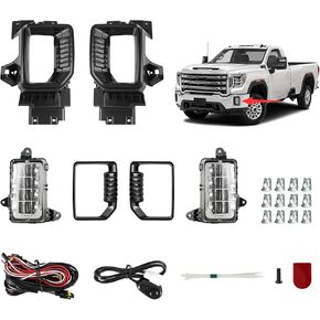 زوج مجموعة مصابيح الضباب LED باللون الأسود مناسبة لـ 2020-2023 GMC Sierra 2500 HD 3500 HD مع حواف مفتاح السائق الأيسر وجانب الركاب الأيمن GM2592331 GM2593331 84683440 87816046 in Kuwait