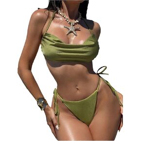 SOLY HUX Women's Halter Ruched Swimsuit Tie Side String Bikini Set Summer Beach Two Piece Bathing Suit in Saudi Arabia