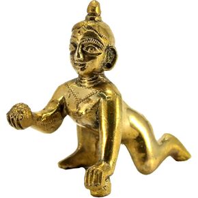 StonKraft Brass Krishna Laddoo Gopal Kanha Makhan Chor Statue Idol Murti Sculpture (Small Size) in Kuwait