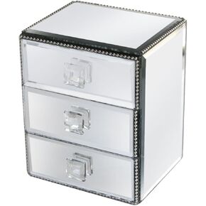 صندوق مجوهرات مرآة مكون من 3 أدراج من أمريكان أتيلييه مع خرز، مقاس 4.7 × 3.9 × 5.7 بوصة، فضي in Kuwait