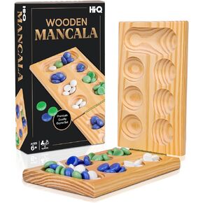 Point Games Solid Pine Mancala - Folding Board Game with Blue, Green, White Marbles- Portable Strategy Travel Game - Recommended Ages 6+ in Kuwait