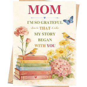 Elegant Floral Mother's Day Card for Mom, Happy Mothers Day Greeting Card Gift with Envelope, Printed Message Inside in Kuwait
