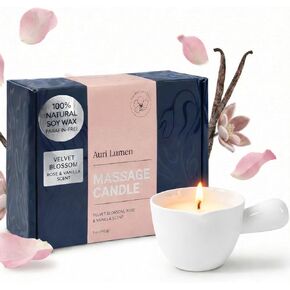 Massage Candle – Soy Wax Candle that Melts Into Warm Massage Oil, Body Oil Candle, Rose & Vanilla Scent, Ceramic Pour Cup (5 oz) in Saudi Arabia