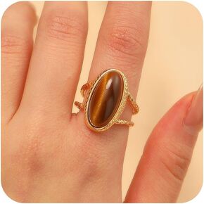 Geometric Oval Statement Rings for Women Boho Oval Open Knuckle Gemstone Rings Vintage Stone Adjustable Open Wrap Finger Band Rings Prom Bride Wedding Statement Jewelry in Saudi Arabia