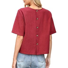 Celmia Womens Button Down Short Sleeve Cotton Shirt Summer Beach Cropped Blouse Casual Shirts Loose Fitting Tops in Kuwait