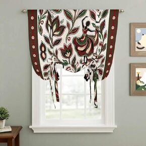 Abstract Flowers Tie Up Curtains for Window, Modern Geometric Chic Red Green Striped Thermal Insulated Balloon Shade Adjustable Rod Pocket Curtains Valance Panels for Kitchen Bathroom Café 52'' x 45'' in Saudi Arabia