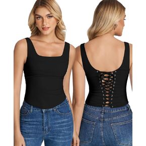 XinFSh Women's Summer Square Neck Corset Tank Top Sexy Y2K Going Out Ruched Crop Tops in Kuwait