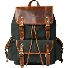 Leather Canvas Backpack Durable Vintage Large Travel Laptop Bag for Men & Women Work Hiking School (Tan) in Saudi Arabia