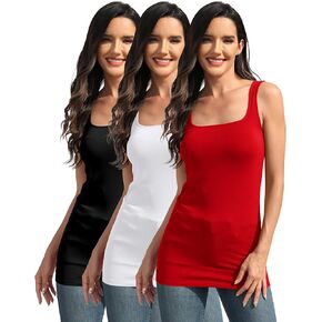 قمصان علوية طويلة بدون أكمام من القطن برقبة مربعة للنساء، قميص داخلي بدون أكمام بطبقات من التونيك، 3 عبوات in Kuwait