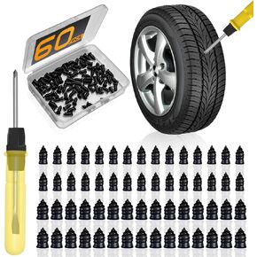 60pcs Tire Plugs Kit, Tire Repair Rubber Nails, Self-Service Vacuum Tyre Screws (30S+30L) Fast Repair Quick Puncture Tools with a Box, Double-ended Screwdriver, for Car Motorcycle Truck Tractor ATV in Saudi Arabia